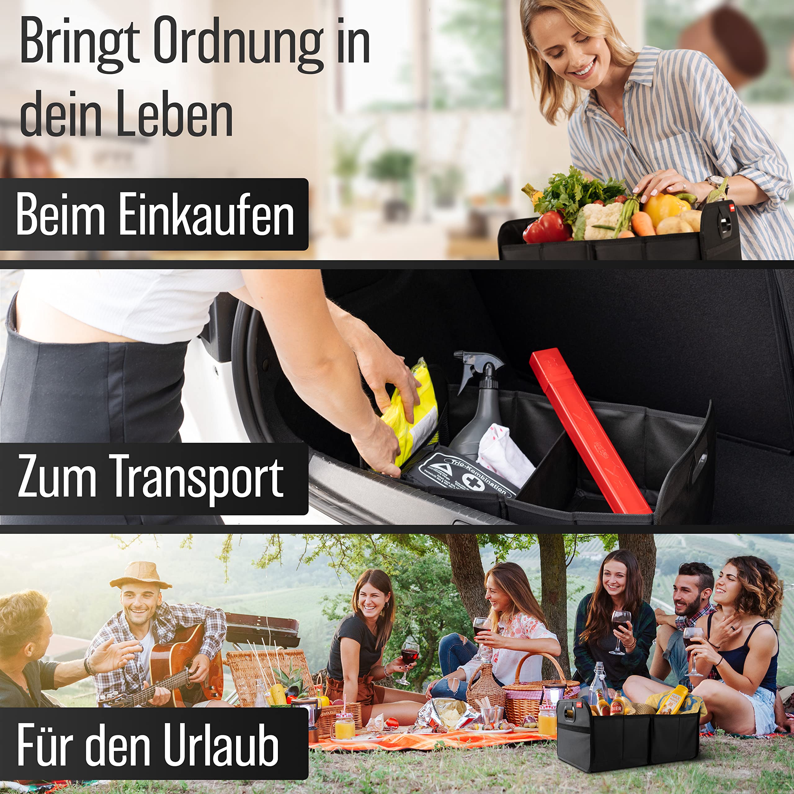 HELDENWERK Kofferraumtasche faltbar mit Anti-Rutsch-Klett - Kofferraum-Organizer, Auto Faltbox, Einkaufstasche - verstärkt und stabil