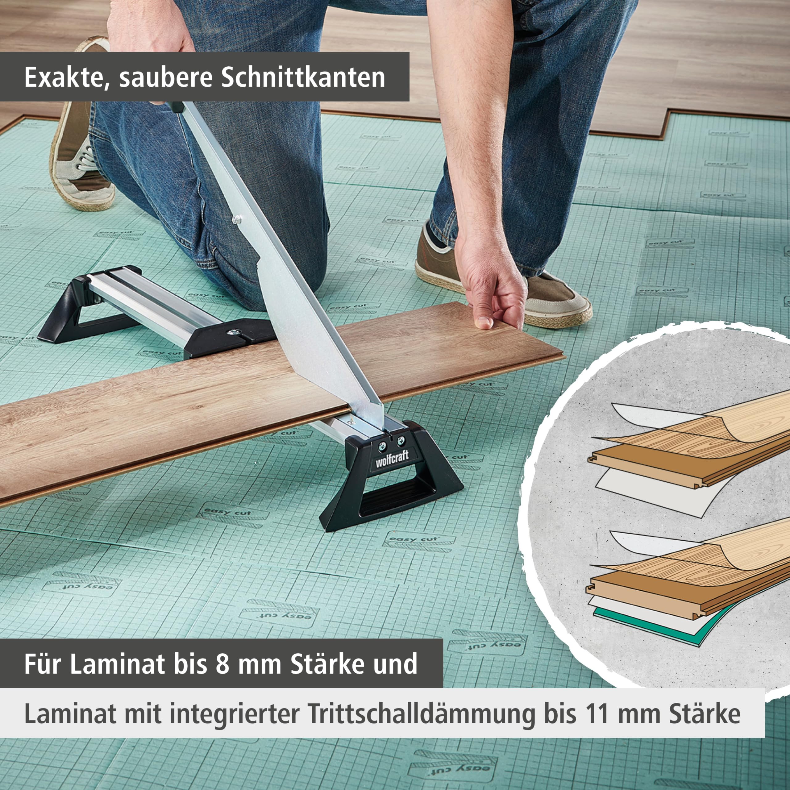 Wolfcraft 6937000 Laminatschneider LC 600 | Schneidegerät für Laminat von bis zu 46,5 cm Breite | Max. Schnittstärke: 11 mm | Ideal für Standard-Verlegearbeiten