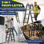 MASKO Aluminium 6in1 Mehrzweckleiter – 20 Sprossen | - 520 cm | 150 Kg, ausziehbar, rutschfest, Multifunktional, Gelenkleiter, Anlegeleiter, Klappleiter, beidseitige Steh- und Treppenleiter | Schwarz