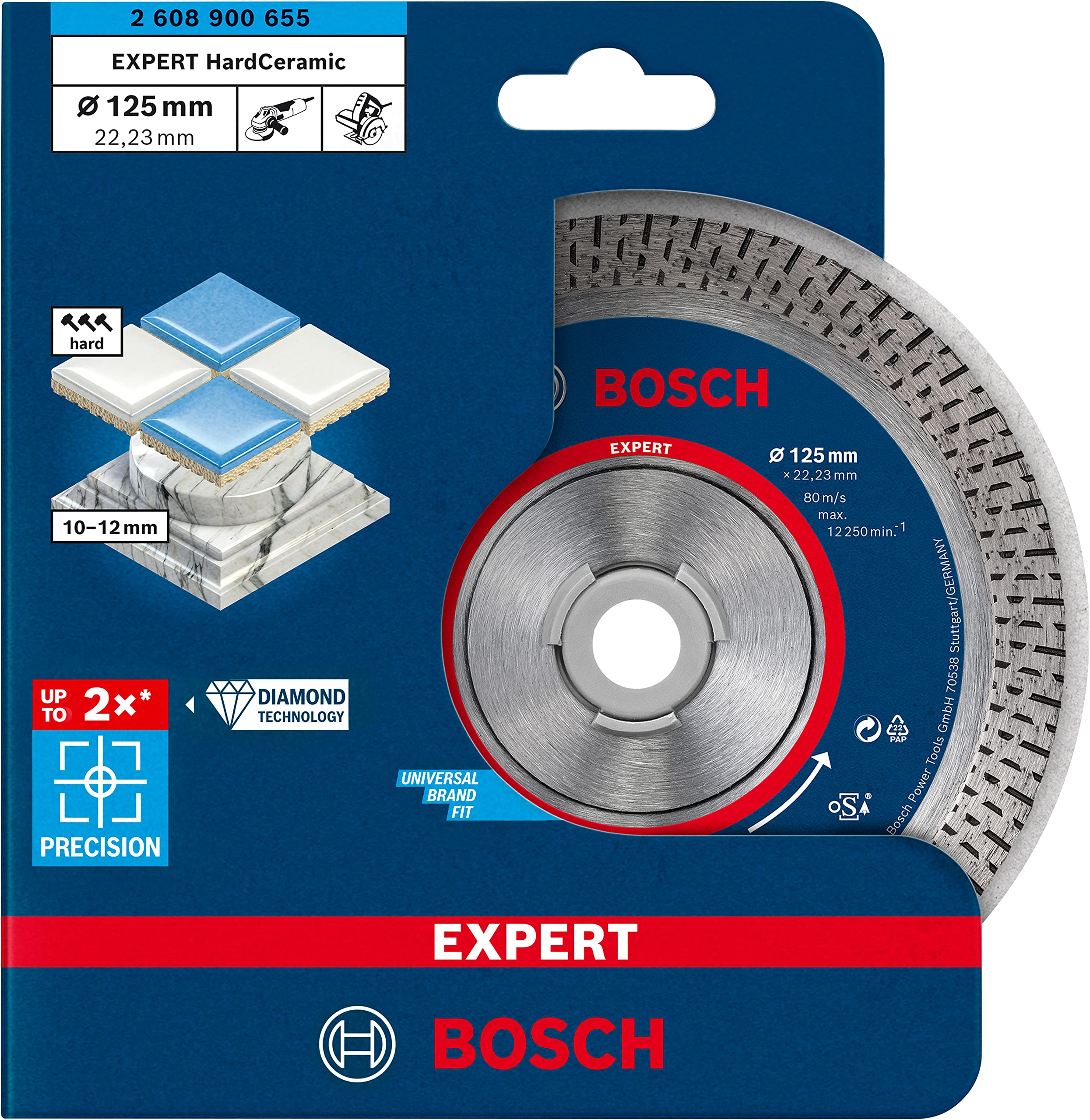 Bosch 1x EXPERT HardCeramic Diamanttrennscheiben (für Harte Fliesen, Harter Stein, Ø 125 mm, Professional Zubehör Kleiner Winkelschleifer)