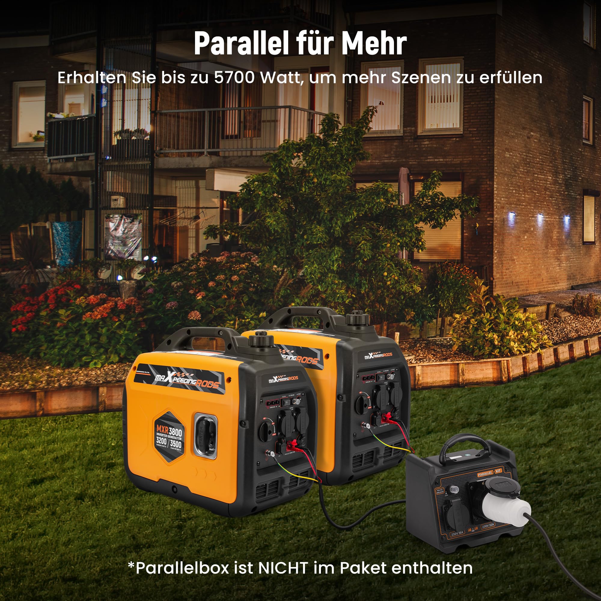 maXpeedingrods Inverter Stromerzeuger 3500W Superleise, Leicht und Mobil Benzin Notstromaggregat Stromgenerator, ECO-Modus mit 2x 230V / 2x USB / 1x 12V DC Steckdosen für RV Camping Festivals, Reise