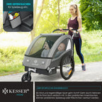 KESSER® Kinderfahrradanhänger Sport-RX 2in1 Jogger & Buggy 5-Punkt-Gurt Sicherheitsgurt 360° Vorderrad Kinderfahrradanhänger Reflektoren für 1-2 Kinder (max. 40 kg) Getränkehalter & Smartphonefach