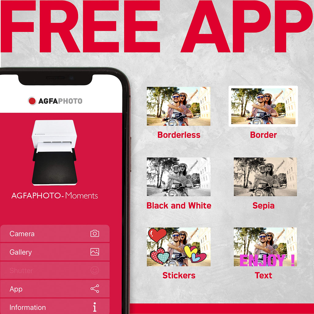 AgfaPhoto Realipix Moments AMO46 – 10x15 cm Smartphone-Fotodrucker, Bluetooth für Apple und Android Smartphones, 4Pass Thermosublimation – Weiß