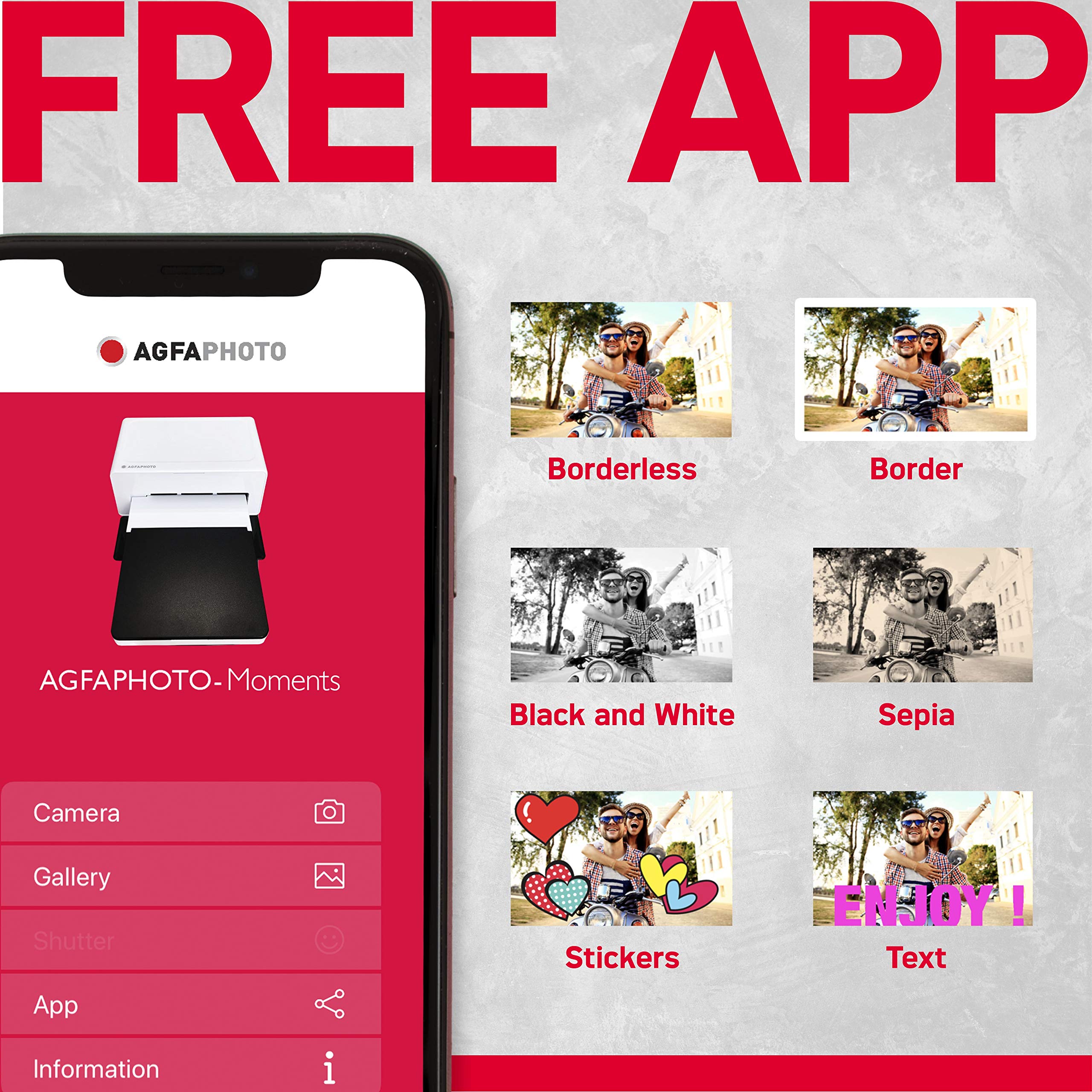 AgfaPhoto Realipix Moments AMO46 – 10x15 cm Smartphone-Fotodrucker, Bluetooth für Apple und Android Smartphones, 4Pass Thermosublimation – Weiß