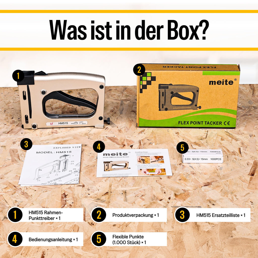 meite Hand-Punktetreiber HM515 mit 1000 Punkten – Manuelles Bilderrahmenwerkzeug, Leichter Punktetreiber für Bilderrahmen, Handtacker/Nagler für Bilderrahmen und Kunstwerke