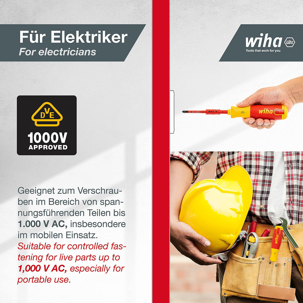 Wiha Schraubendreher Set LiftUp electric 6-tlg. mit verstaubarem Bit Set (38611) I Schraubenzieher Satz mit Bit Magazin aus slimBits für Elektriker, Bithalter, Schlitz/ Kreuzschlitz/ Plusminus