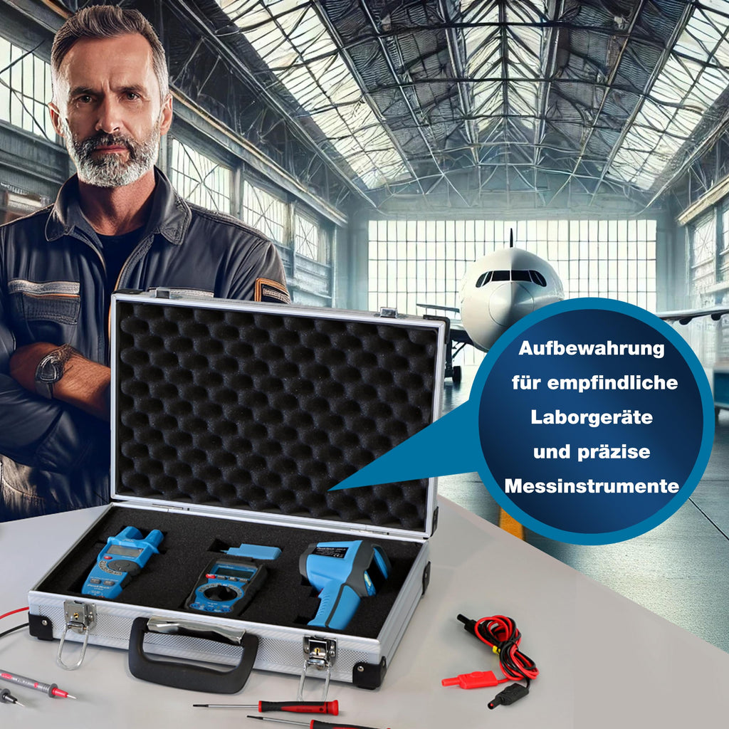 PeakTech Alukoffer P 7260 – abschließbarer Universal-Transportkoffer mit Würfelschaumstoff – tragbarer Fotokoffer – robuster Alu Koffer mit Schutz vor Regen und Staub – groß (370 x 230 x 80mm)
