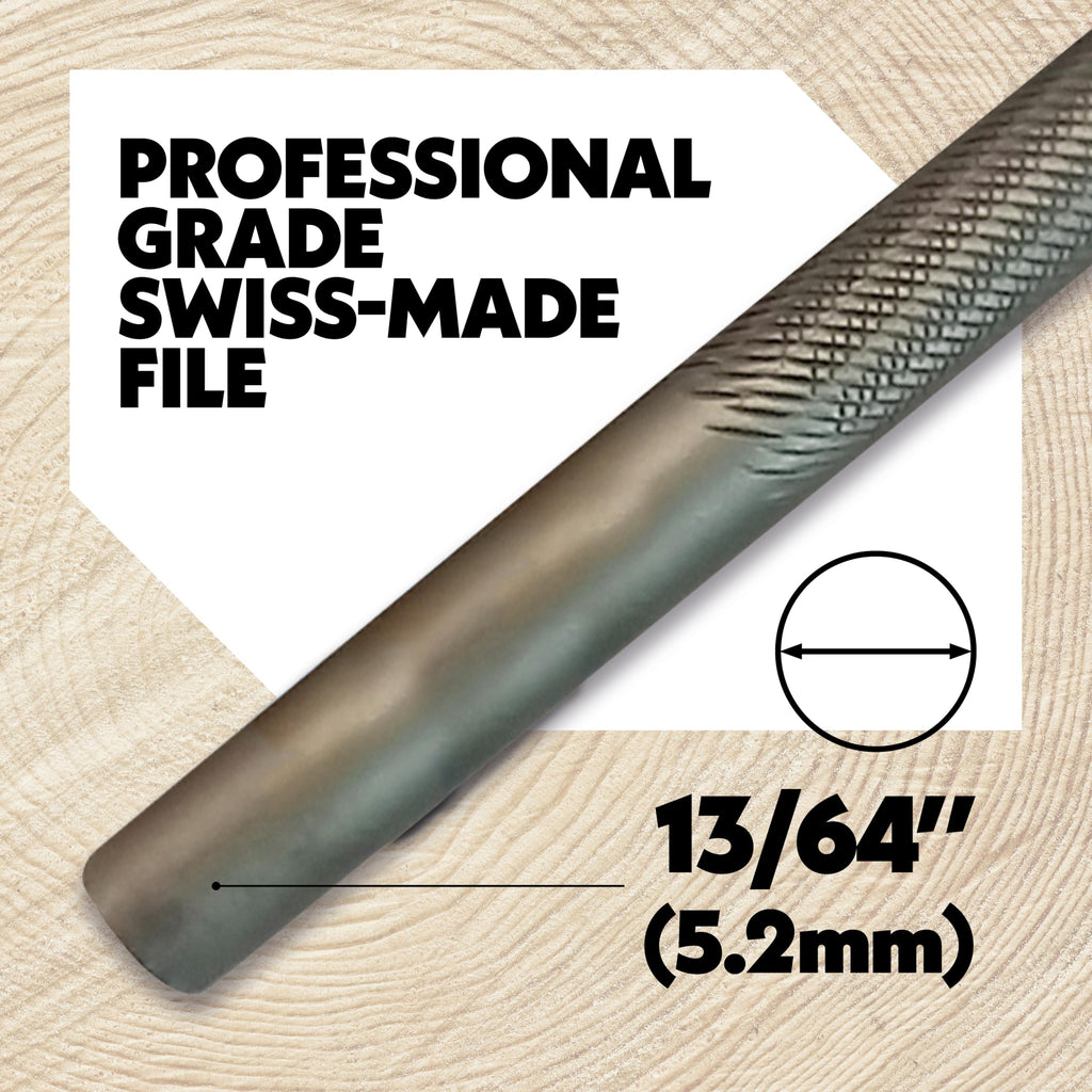 Oregon Rundfeilen für Kettensägen, 12 x 5,2 mm (13/64") Schärfgerät für Kettensägen, manueller, doppelhiebiger Kettensägenschärfer, hochwertiges Kettensägenzubehör