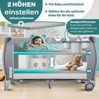 Kidiz® Babybett Reisebett Kinderreisebett klappbar mit Matratze & Räder 120x60, Seiteneingang, Wickelauflage, Moskitonetz & Tragetasche Baby Beistellbett Kinderbett ab Geburt bis 15 kg Grau