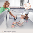 LIONELO WILLOW Laufgitter Baby, ab 0-48 Monaten große Fläche 120 cm x 180 cm x 68 cm mit Seitenwände aus atmungsaktiven, strapazierfähigem Netzstoff, 2 Seitliche Eingänge mit einem Reißverschluss