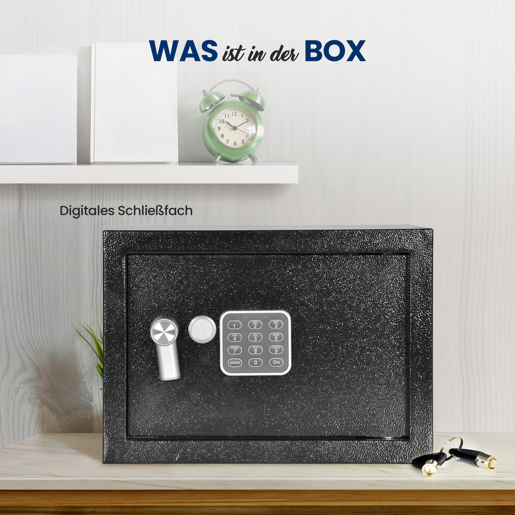 SereneLife Tresor, Elektr. Safe- 15L, 31x20x20cm- Kompakt, Robust mit Gepolsterter Innenraum & Zahlenschloss, Sicher für Bargeld, Schmuck & Wertsachen, Doppelbolzen, Für Zuhause & Büro