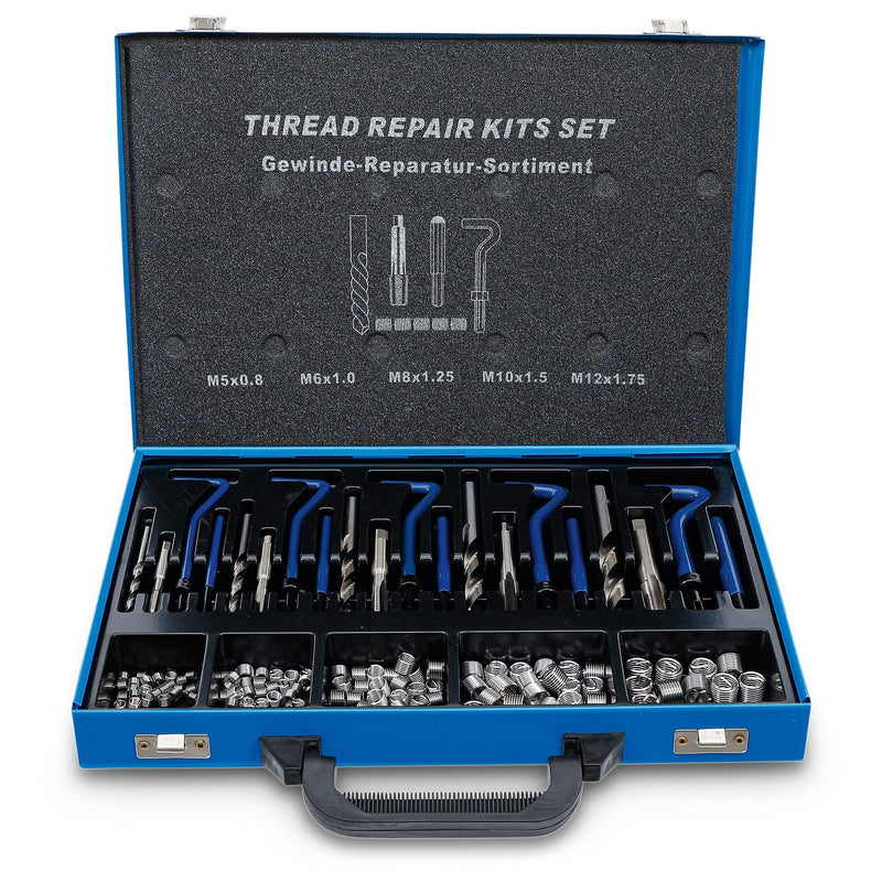 BGS 1950 | Gewinde-Reparatursatz | 130-tlg. | M5 - M12 | metrisch | Gewindeeinsätze aus Edelstahl | inkl. Metallkassette