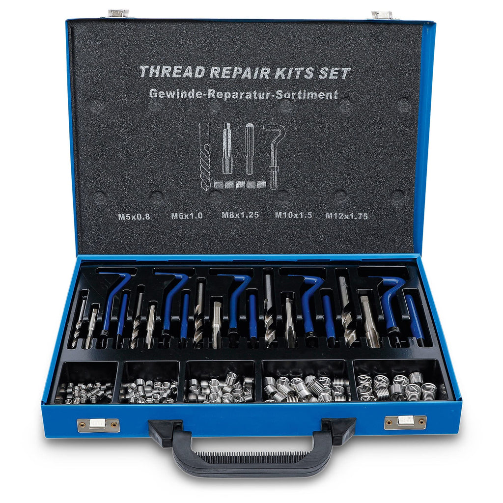 BGS 1950 | Gewinde-Reparatursatz | 130-tlg. | M5 - M12 | metrisch | Gewindeeinsätze aus Edelstahl | inkl. Metallkassette