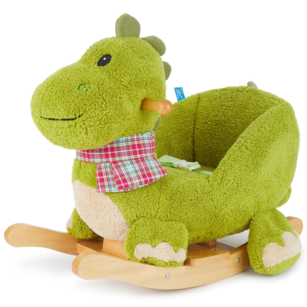 Bieco Plüsch Schaukeltier Dino | Kinder Schaukelstuhl mit Sicherheitsgurt | Schaukel Kleinkind | Schaukeltier Baby Zimmer | Baby Schaukelwippe ab 9 Monate | Schaukelpferd Holz