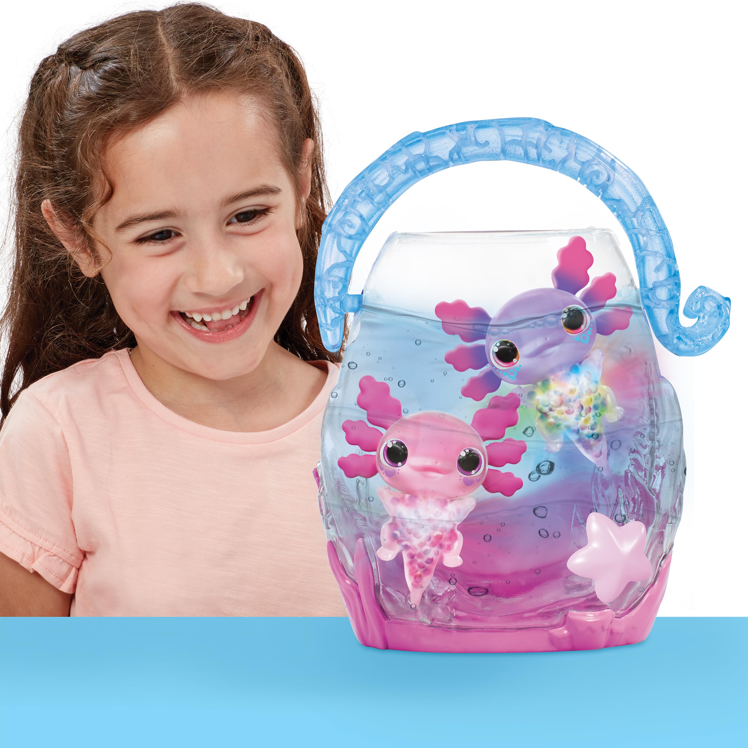 Animagic - Let's Glo Axolotl Bubble Reef Pack :1 Interaktives Aquarium + 2 Axolotl (Rosa & Lila), Elektronische & leuchtende Freunde, Sensorisches Spielzeug für Kinder ab 4 Jahren