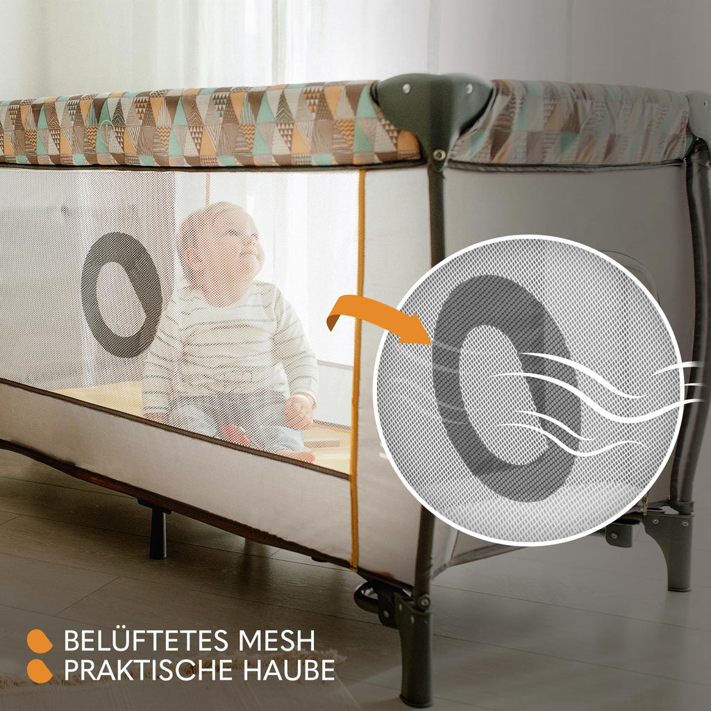 Lionelo Sven Plus 4 in 1 Baby Bett ab Geburt bis 15 kg Wickelauflage Moskitonetz luftige Seitenwände mit Seiteneingang Tragetasche zusammenklappbar