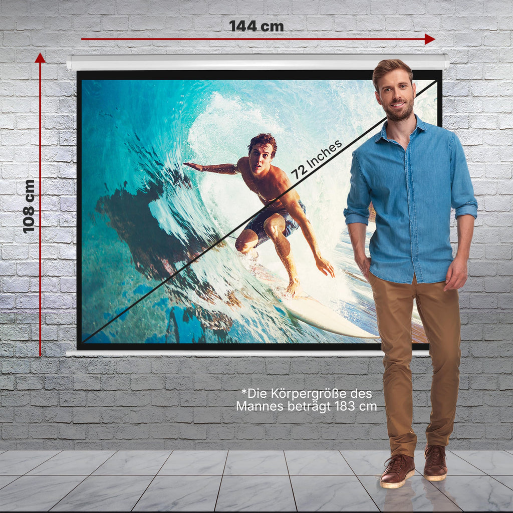 Pyle Beamer Rollo-Leinwand, 72 Zoll, 144x107 cm 4:3, Full-HD & 4K-kompatibel, Ausziehbar, Projektor- Leinwand für Wand/Decke, ideal für Heimkino & Präsentationen