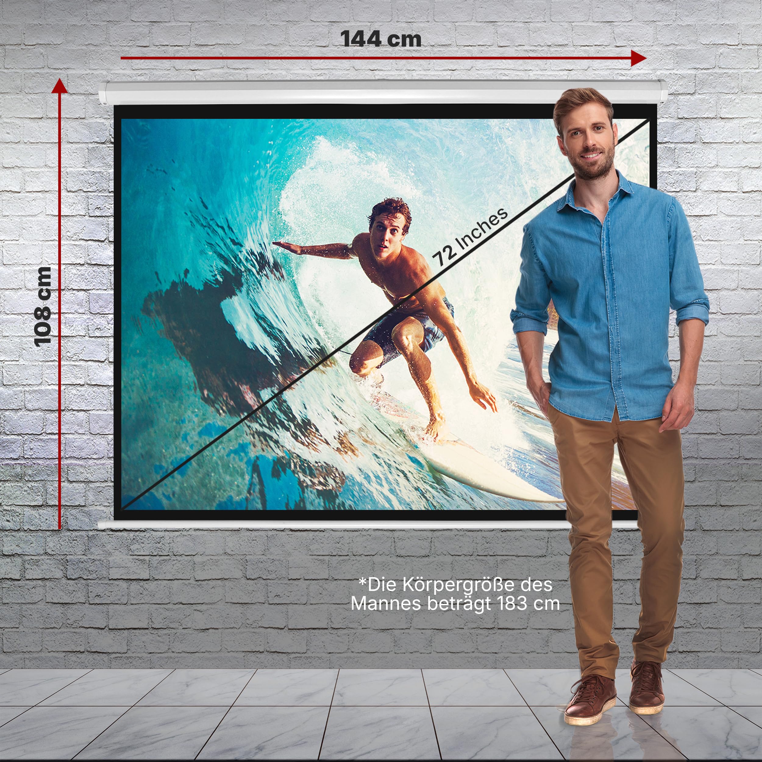 Pyle Beamer Rollo-Leinwand, 72 Zoll, 144x107 cm 4:3, Full-HD & 4K-kompatibel, Ausziehbar, Projektor- Leinwand für Wand/Decke, ideal für Heimkino & Präsentationen