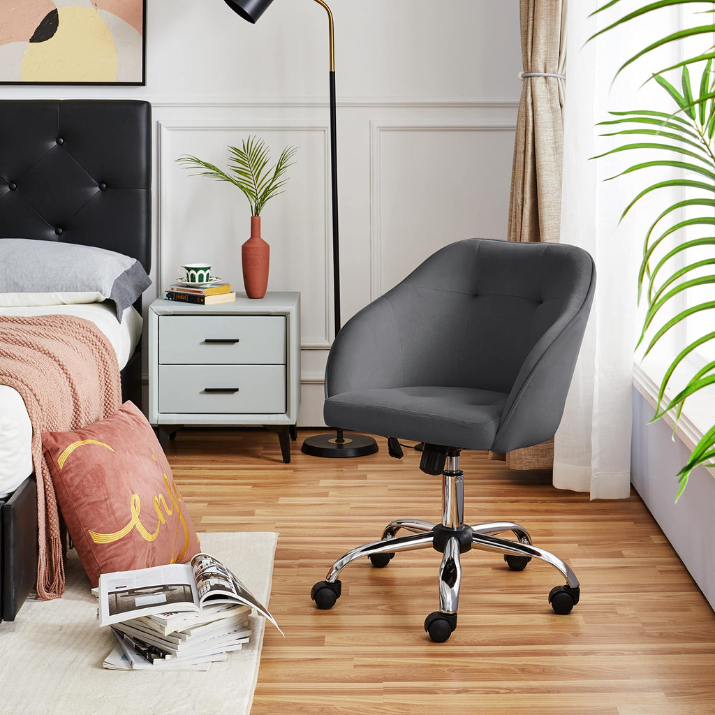 Yaheetech Homeoffice Stuhl, Schminkstuhl, höhenverstellbar Drehstuhl, SamtStuhl Schreibtischstuhl für Arbeitszimmer, Schlafzimmer, Atmungsaktiv Rollstuhl bis 136 KG belastbar Dunkelgrau