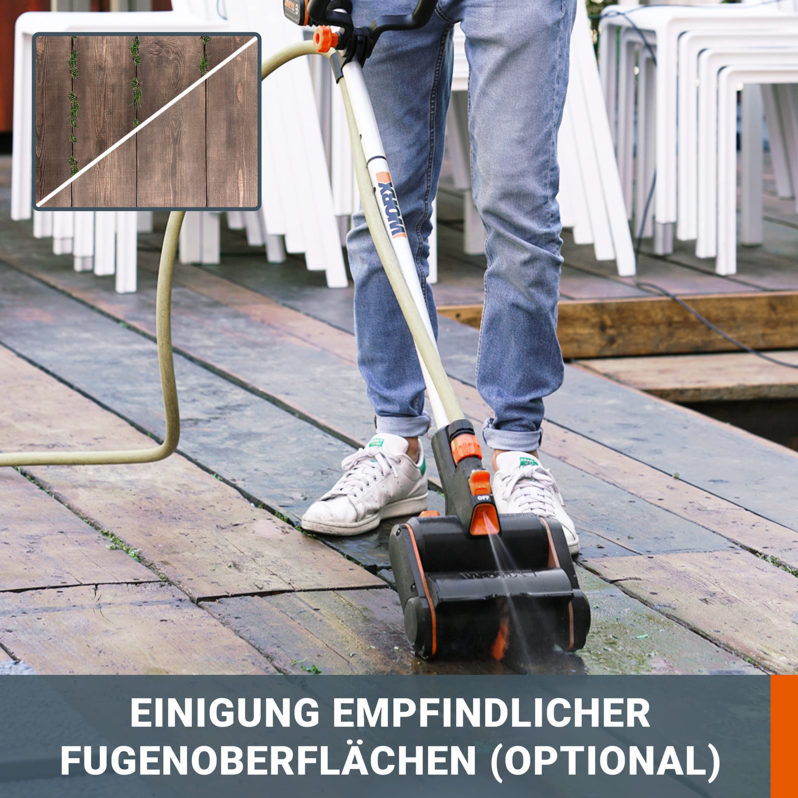 WORX WG441E.9 Akku-Multi-Bürste 20V -multifunktionale Oberflächenbürste für Stein-& Holfzflächenreinigung & Unkrautentfernung -integrierter Wasseranschluss -PowerShare kompatibel-ohne Akku & Ladegerät