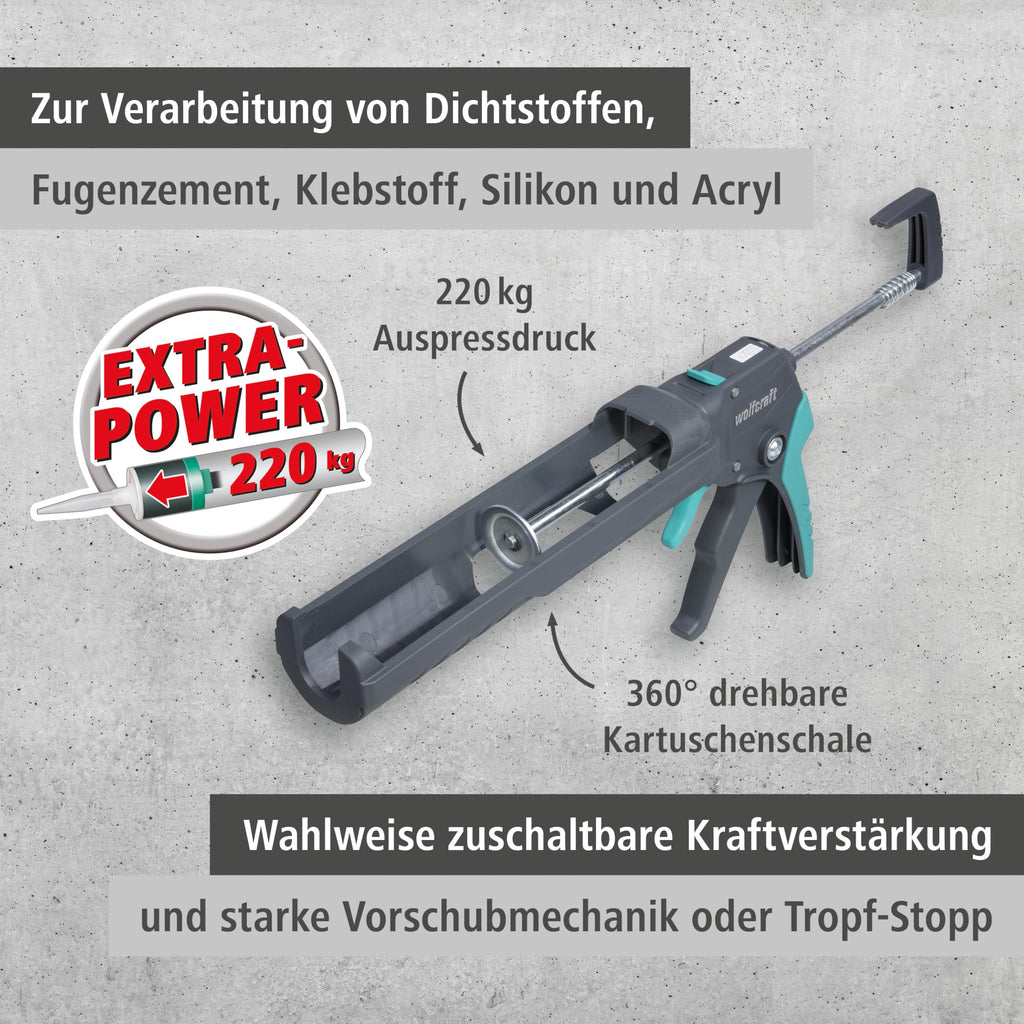 wolfcraft 4358000 Kartuschenpresse MG 550 - die starke und vielseitige Presse - max. Druck 220 kg, 360° drehbar