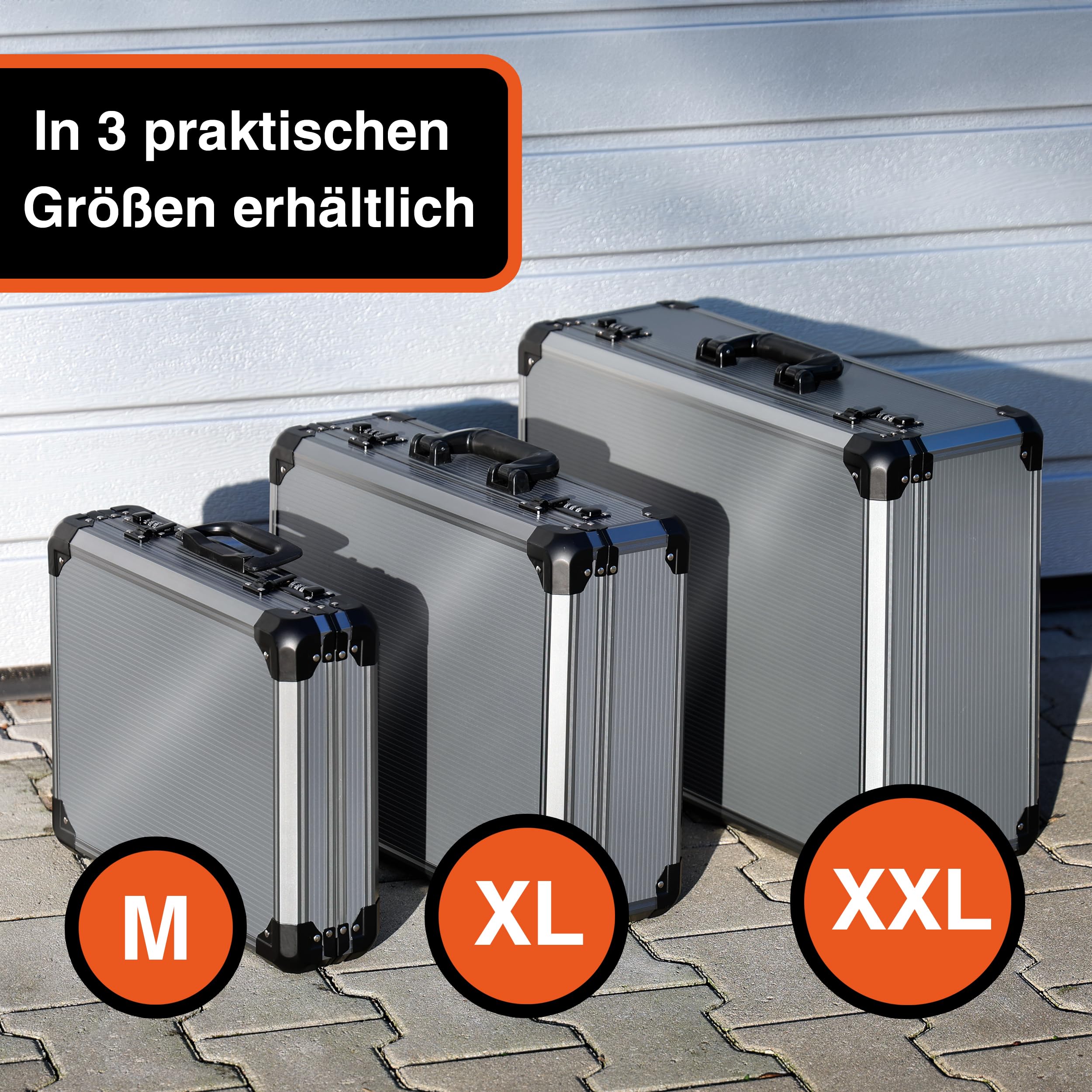 TitanCase M - Alukoffer 40x30x10 cm mit Würfelschaum, Universalkoffer, Drohnenkoffer, Pistolenkoffer, Werkzeugkoffer leer, mit Zahlenschloss, Titangrau