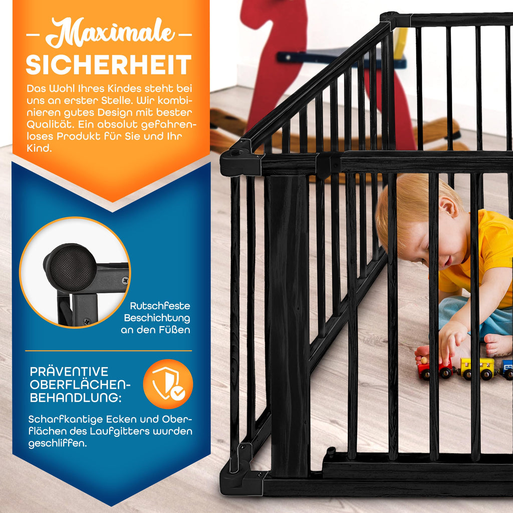 KIDUKU® 7,2 Meter Baby Laufgitter XXL klappbar inkl. Tür | Laufstall mit doppelter Sicherung | Absperrgitter für Kinder inkl. 8 Elementen | Krabbelgitter individuell formbar