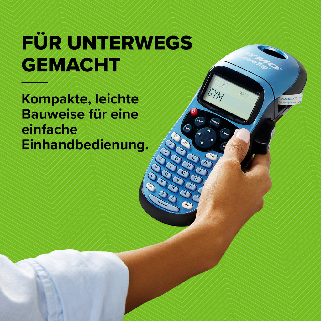 DYMO LetraTag LT-100H Beschriftungsgerät Handgerät | Tragbares Etikettiergerät mit ABC Tastatur | blau | Ideal fürs Büro oder zu Hause