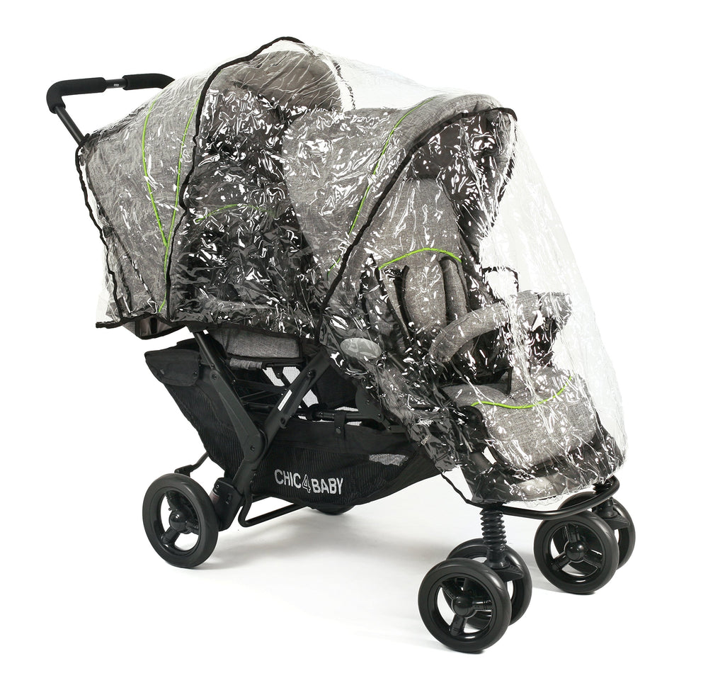 CHIC 4 BABY - Geschwisterwagen DUO mit Tragetasche und Regenschutz, Geschwisterkinderwagen für zwei Kinder, Zwillingswagen, Zwillingsbuggy, Tandemkinderwagen, Tandembuggy, Kinderwagen, Jeans grau
