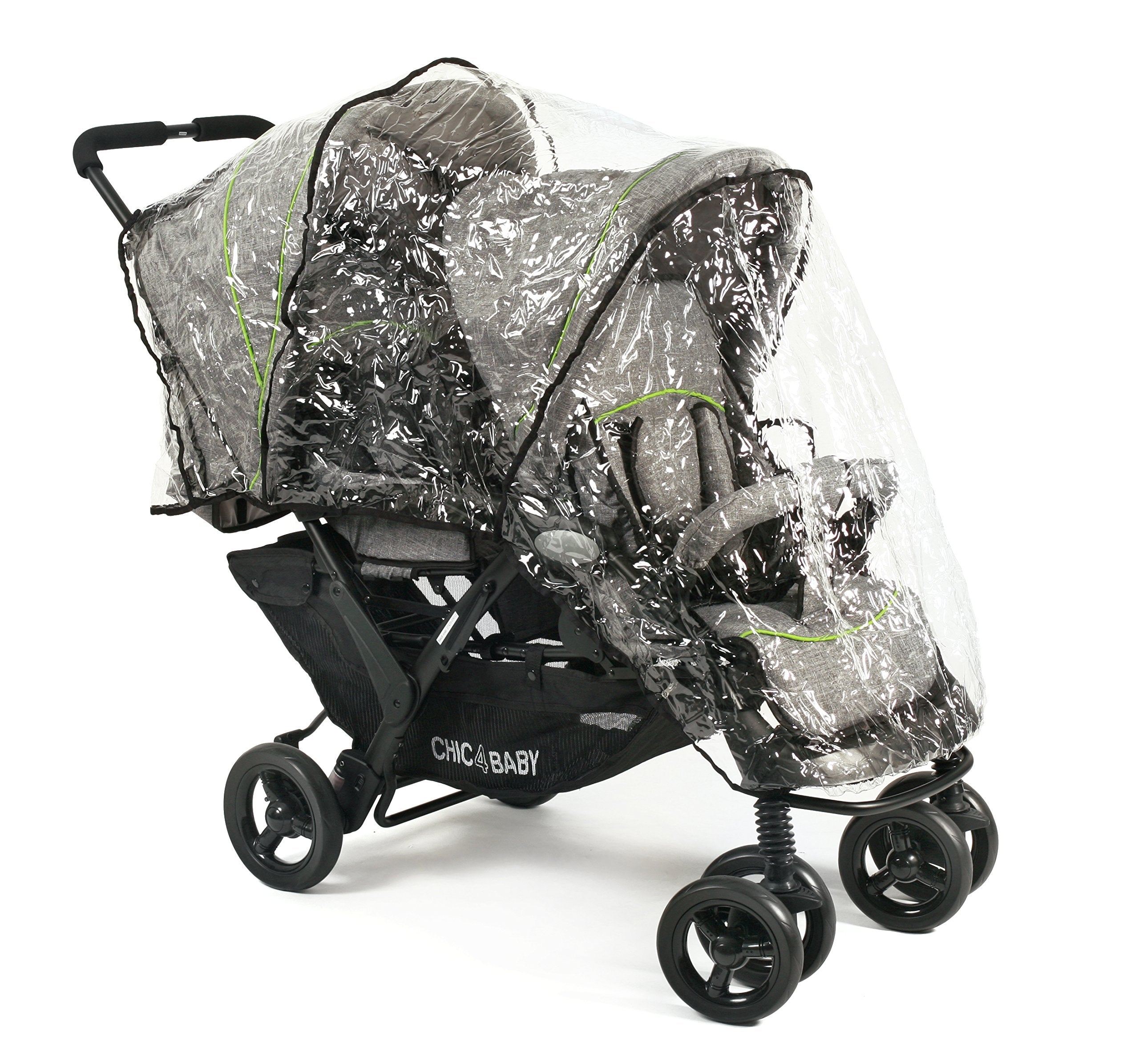CHIC 4 BABY - Geschwisterwagen DUO mit Tragetasche und Regenschutz, Geschwisterkinderwagen für zwei Kinder, Zwillingswagen, Zwillingsbuggy, Tandemkinderwagen, Tandembuggy, Kinderwagen, Jeans grau