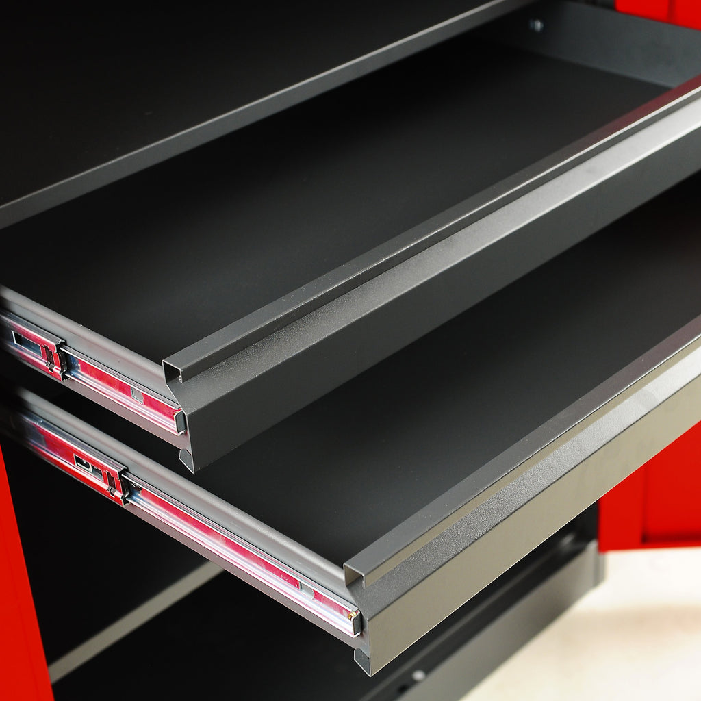 Jan Nowak Werkzeugschrank TC02AM Werkstattschrank mit Schubladen Flügeltüren Metallschrank 3 Fachböden Pulverbeschichtung 185 cm x 92 cm x 50 cm (Rot)