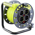 Masterplug Pro-XT Kabeltrommel Verlängerungskabel mit 4 Steckdosen, Wickelkurbel, Thermoschutz und Netzschalter, 25 Meter gut sichtbares Kabel