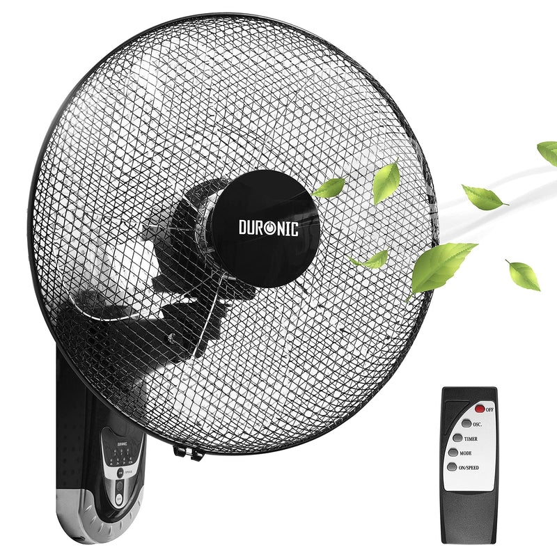Duronic FN55 BK Wandventilator 60W | Durchmesser 40 cm | Ventilator mit Timer und Fernbedienung | 3 Geschwindigkeiten | Kompakter und leiser Raumventilator für die Wand | Oszillierender Wandlüfter