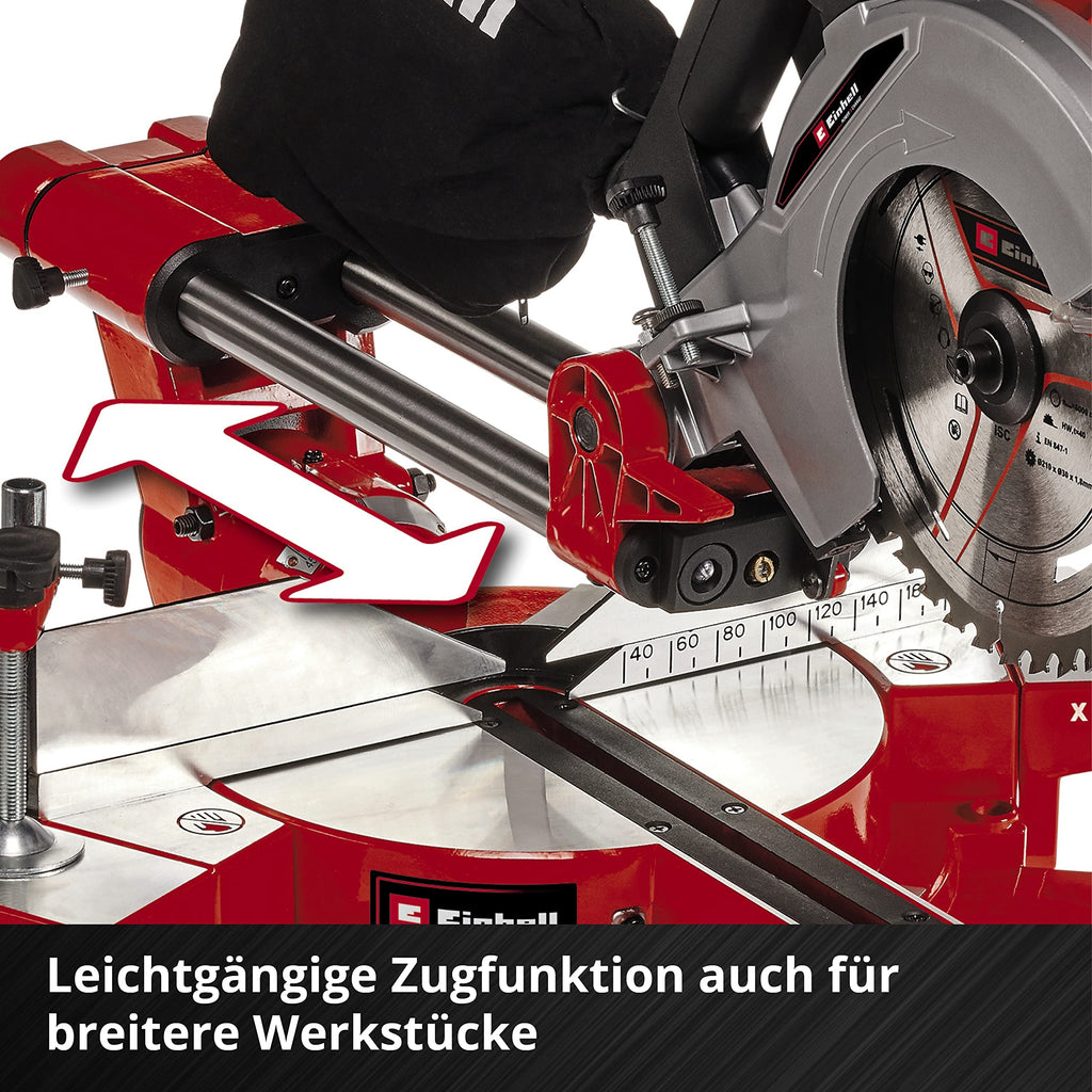 Einhell Akku-Zug-Kapp-Gehrungssäge TE-SM 36/210 Li-Solo Power X-Change (36 V, max. 65 mm x 310 mm Schnitttiefe/-breite, Ø 210 mm Sägeblatt, neigbarer Sägekopf, Laser, ohne Akku)