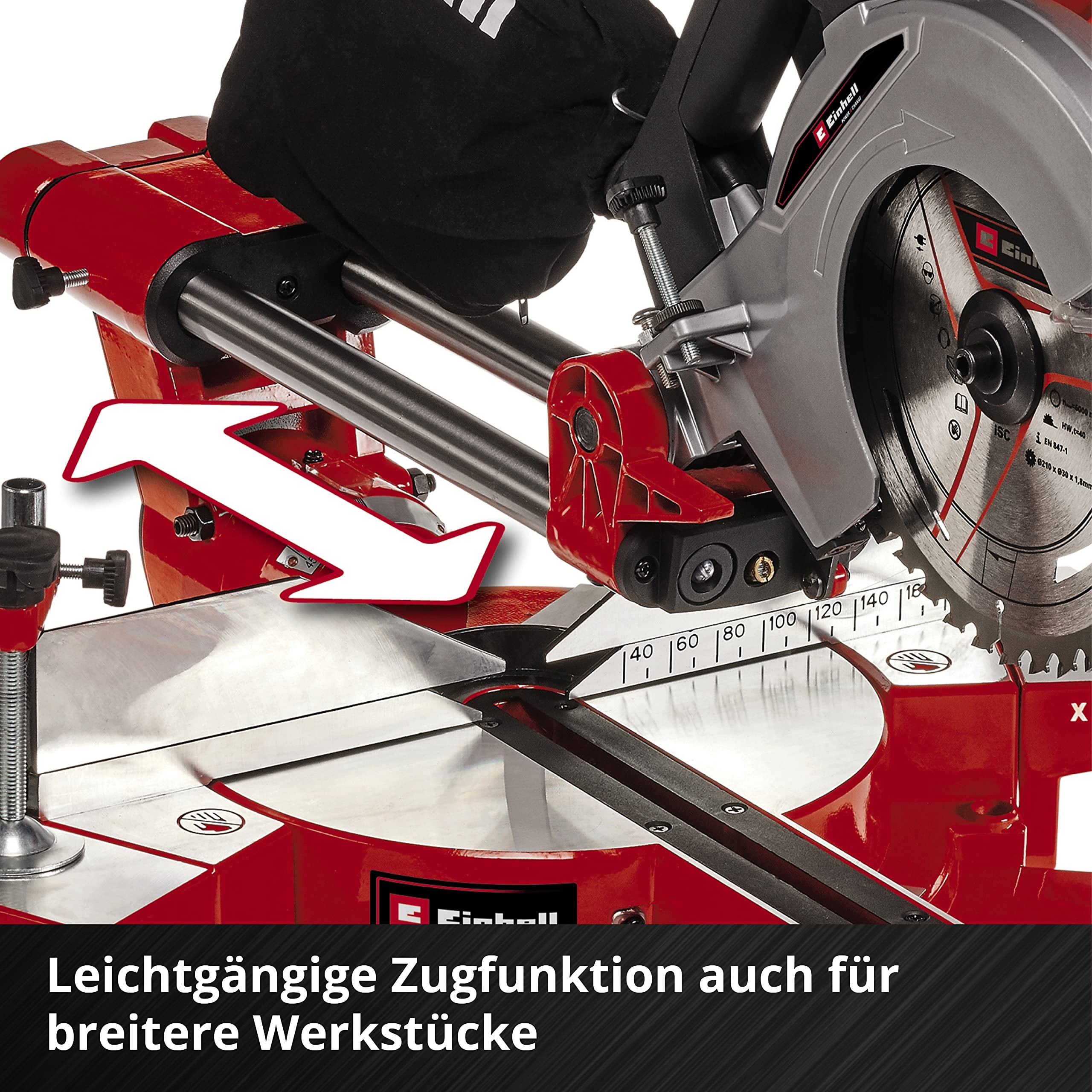 Einhell Akku-Zug-Kapp-Gehrungssäge TE-SM 36/210 Li-Solo Power X-Change (36 V, max. 65 mm x 310 mm Schnitttiefe/-breite, Ø 210 mm Sägeblatt, neigbarer Sägekopf, Laser, ohne Akku)
