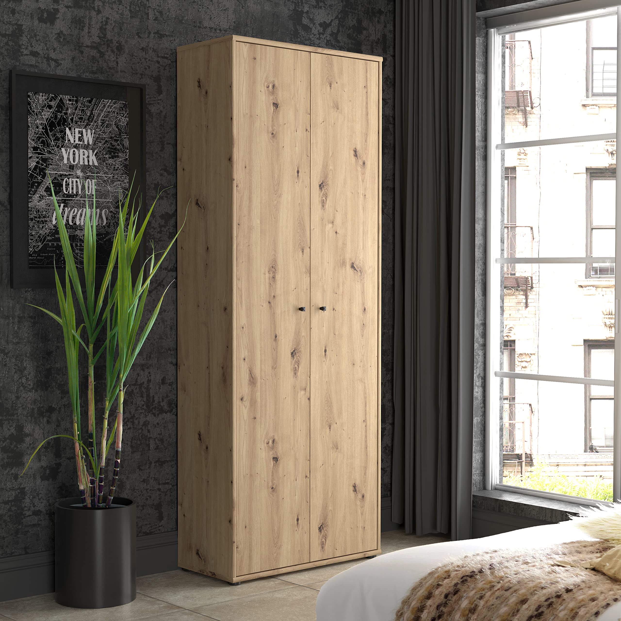 FORTE TEMPRA 2 Schrank 70 80, 2-türig, Mehrzweckschrank, Aktenschrank oder Büroschrank, Holz Dekor Artisan Eiche, Holzwerkstoff, 73.7 cm breit x 197.5 cm hoch x 34.8 cm tief