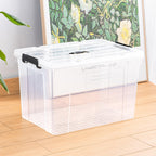 Cetomo 90L*4 Aufbewahrungsboxen, Tragbare Plastikboxen mit Deckeln, Organizer-Behälter mit Griff und Clips, Stapelbar, Ineinander Nestbar, für Zuhause und Büro, Transparent, 90L-4er Pack