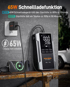 WOLFBOX 4000A Starthilfe mit 160PSI Kompressor, 12V Batterie-Booster, 65W Schnellladung, 88.8Wh Reifenfüller, LED-Anzeige für 10L Benzin-/Dieselmotoren, LED-Licht, Starthilfekabel