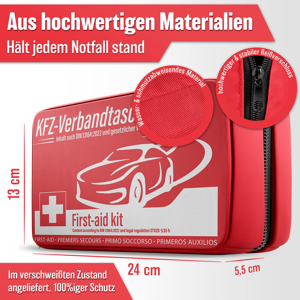 HELDENWERK KFZ Verbandstasche nach aktueller Norm 2026 - Europaweit Nutzbar - Erste Hilfe Set Auto Verbandskasten DIN 13164:2022 (StVO konform)
