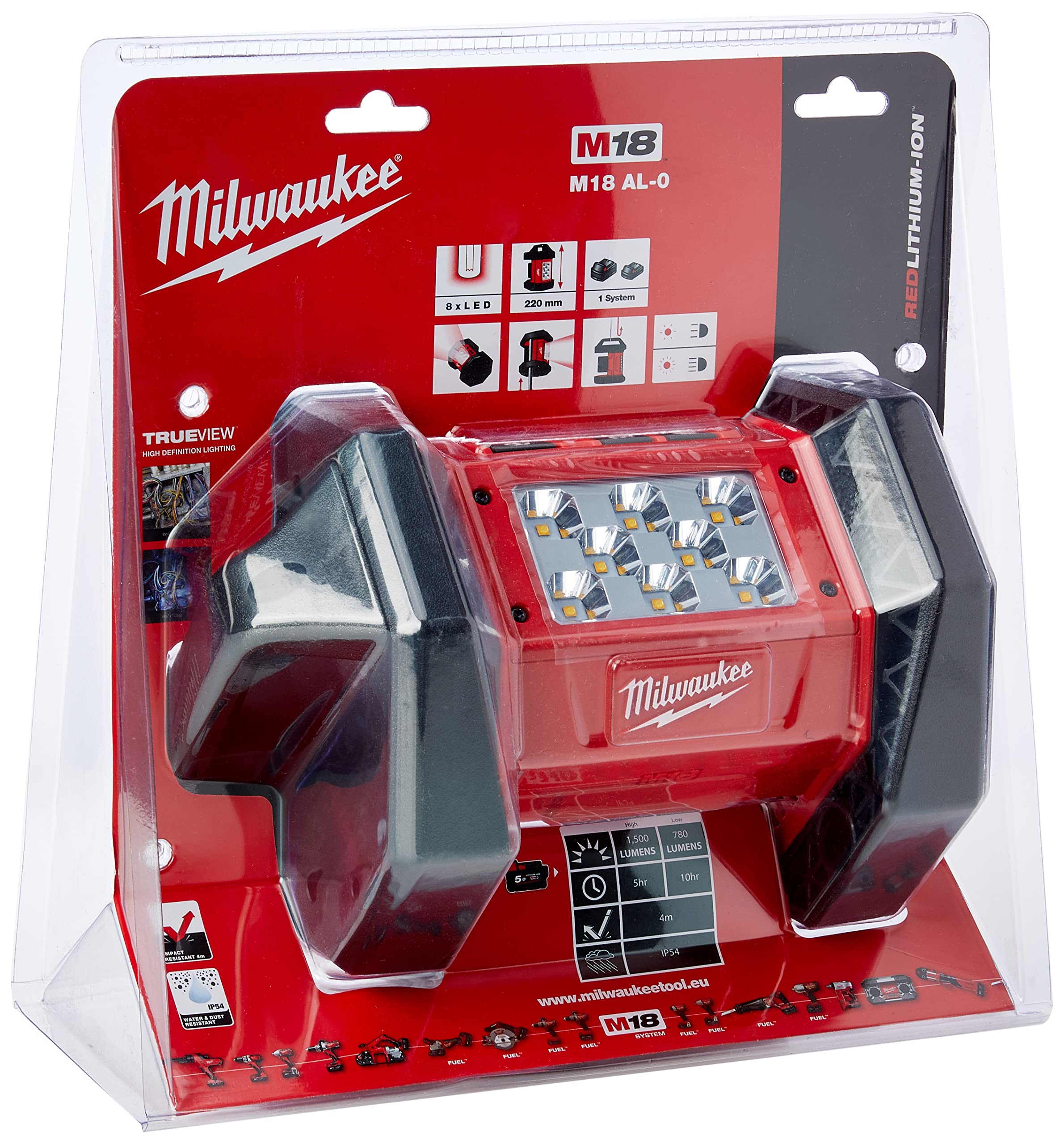 Milwaukee M18 AL-0 Strahler, M18AL-0, Rot/Schwarz