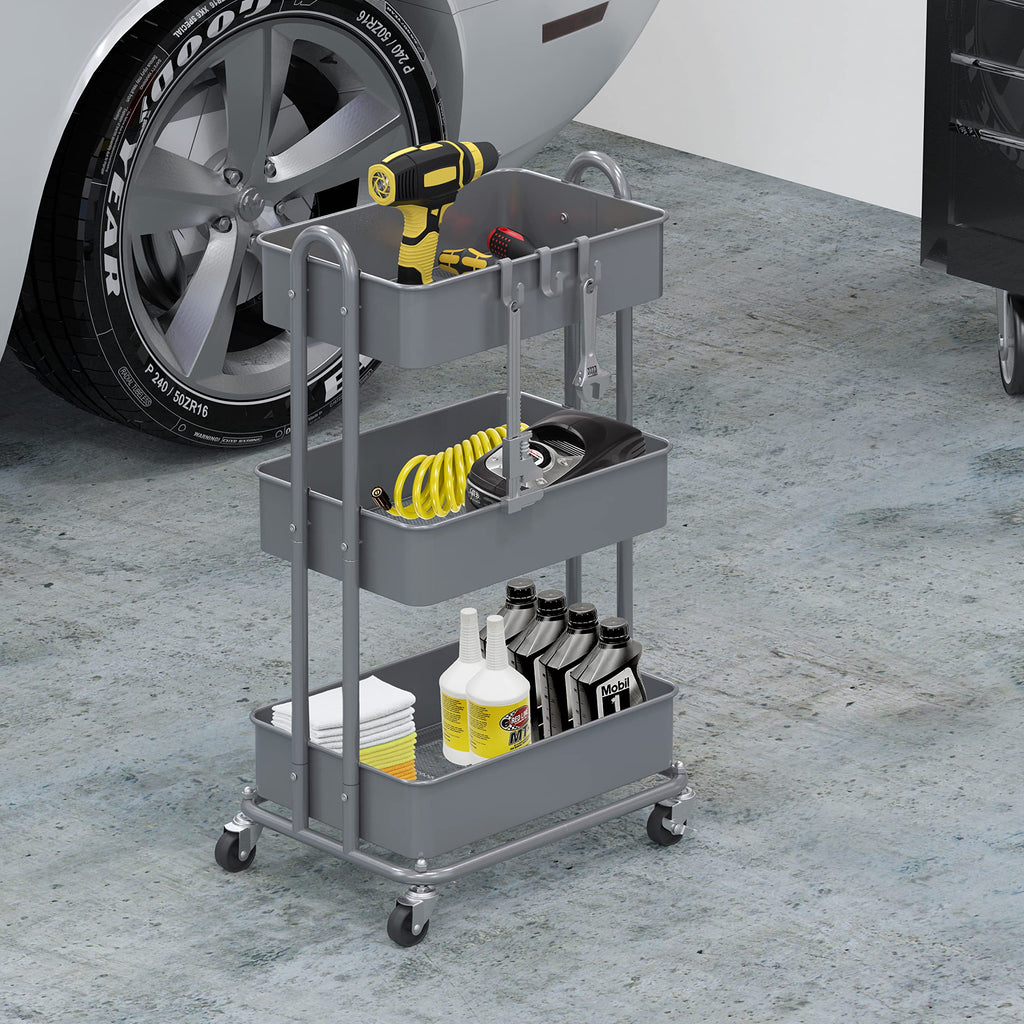Simple Houseware Hochleistungs-Rollwagen mit 3 Ebenen aus Metall, Silber
