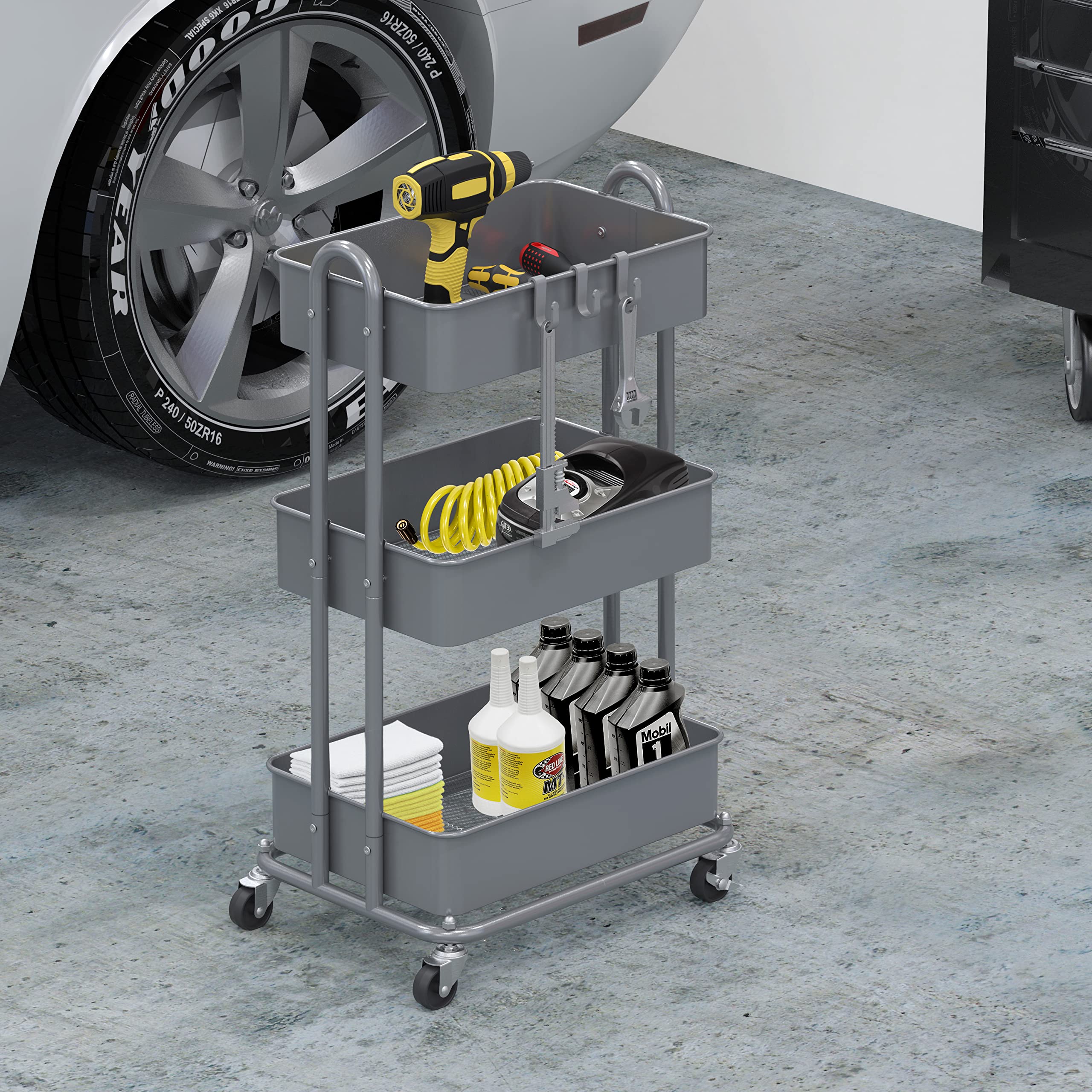 Simple Houseware Hochleistungs-Rollwagen mit 3 Ebenen aus Metall, Silber