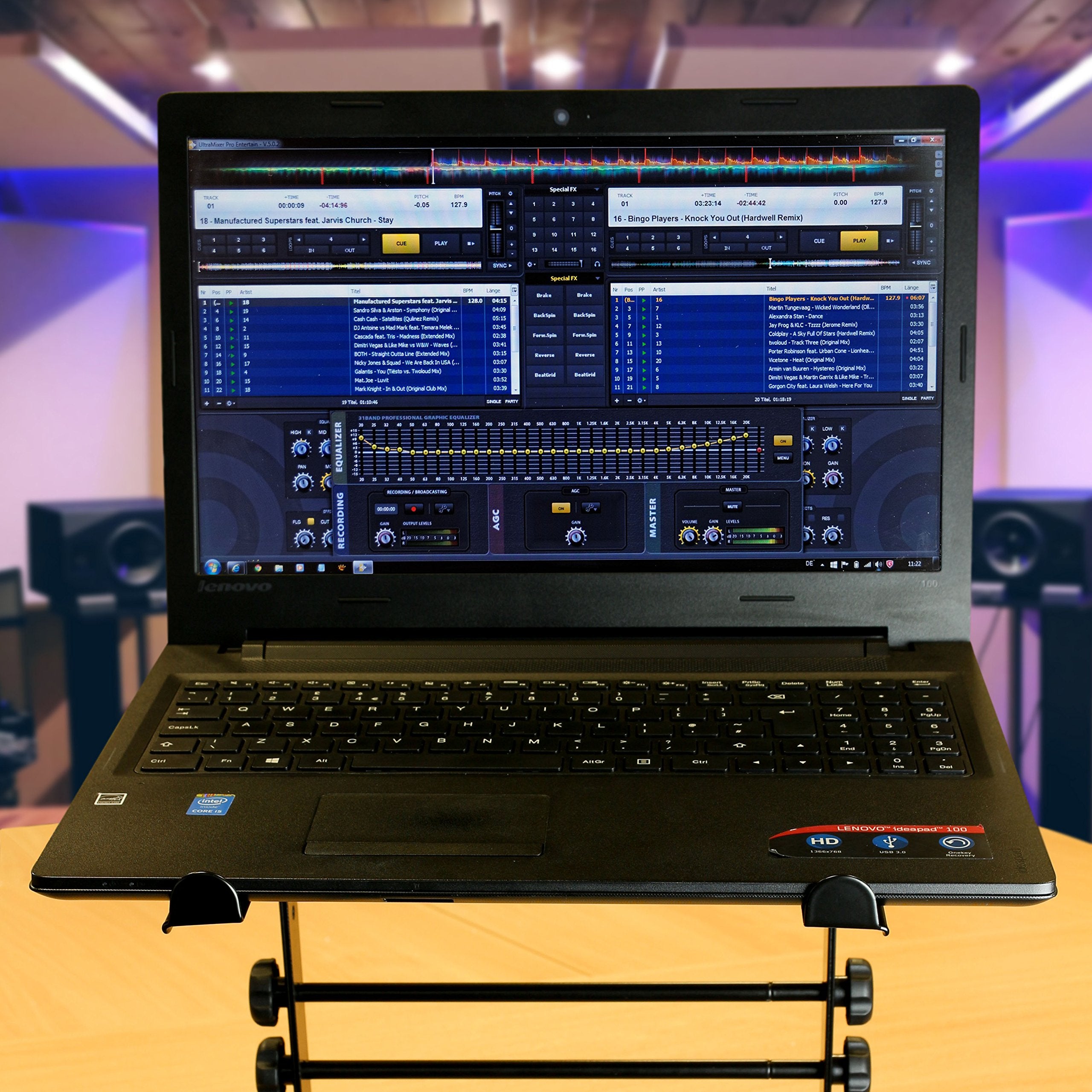RockJam RJLP1 Adjustable Desk Mounted Desktop Laptop Stand Laptop Riser and DJ Controller Stand