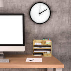 Relaxdays Schreibtisch Organizer, Briefablage A4, Notizzettel und Stifte ordnen, Schublade, Ordnungssystem Büro, Bambus, H x B x T: ca. 26 x 33 x 24 cm, Natur