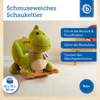 Bieco Plüsch Schaukeltier Dino | Kinder Schaukelstuhl mit Sicherheitsgurt | Schaukel Kleinkind | Schaukeltier Baby Zimmer | Baby Schaukelwippe ab 9 Monate | Schaukelpferd Holz