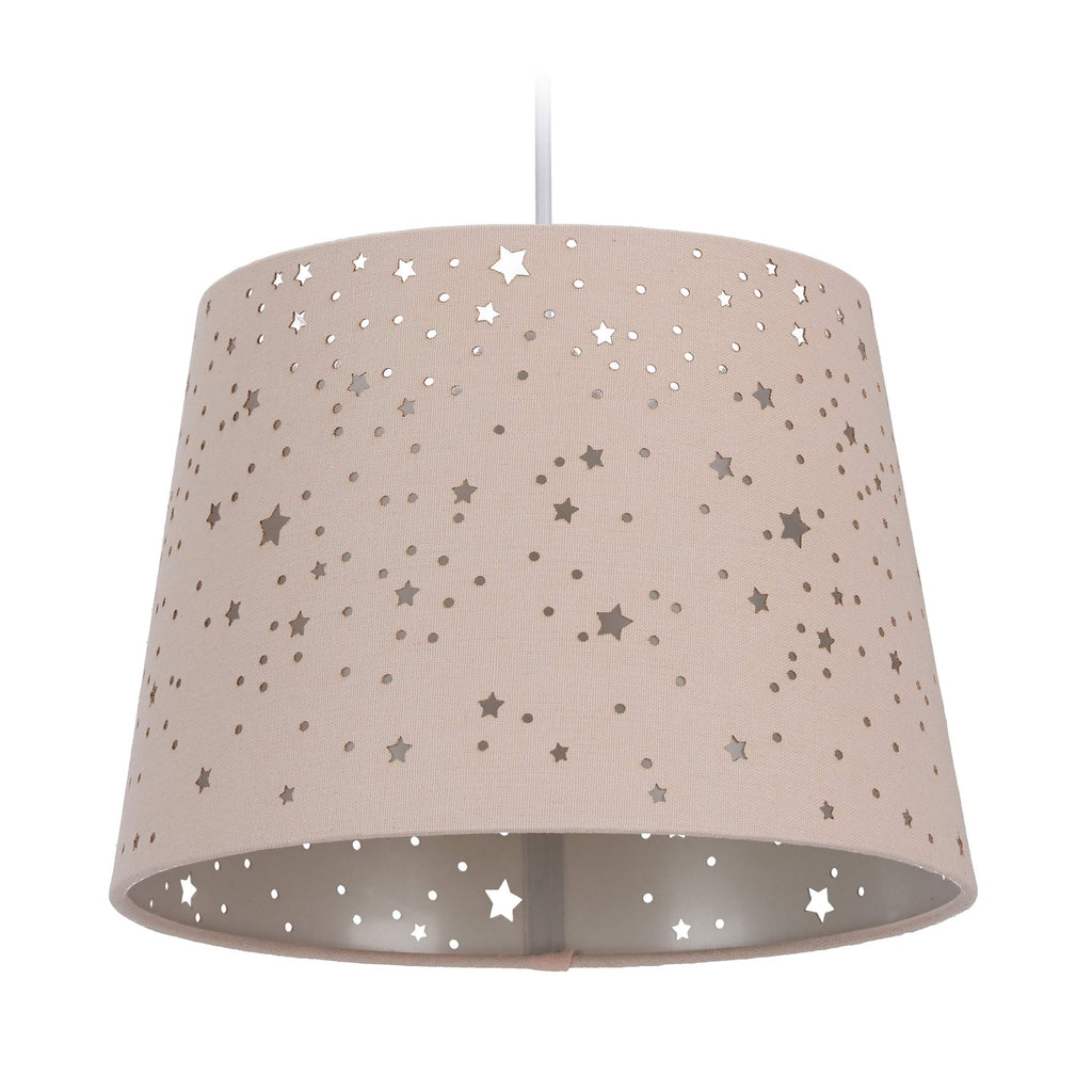 Relaxdays Kinderzimmerlampe Sterne, hängende Schirmlampe für Mädchen, Sternenhimmel Motiv, E27, runder Stoffschirm, rosa, 122 x 27 x 27 cm