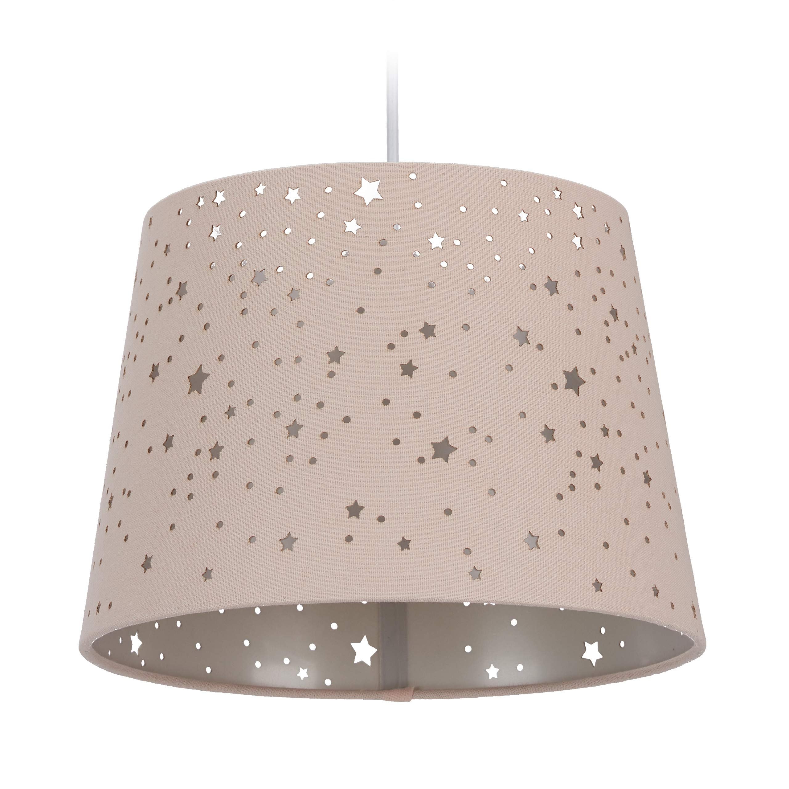 Relaxdays Kinderzimmerlampe Sterne, hängende Schirmlampe für Mädchen, Sternenhimmel Motiv, E27, runder Stoffschirm, rosa, 122 x 27 x 27 cm