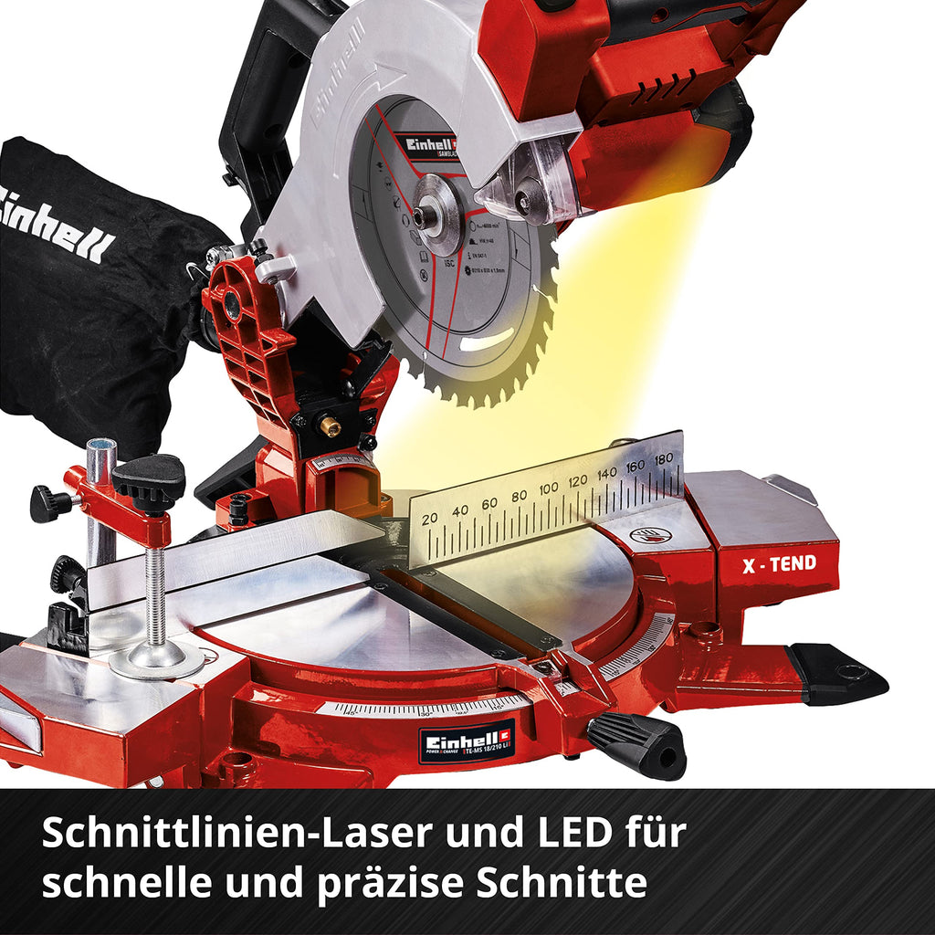 Einhell Akku-Kappsäge TE-MS 18/210 Li-Solo Power X-Change (18 V, max. 60 mm x 120 mm Schnitttiefe/-breite, Ø 210 mm Sägeblatt, neigbarer Sägekopf, Laser, ohne Akku)