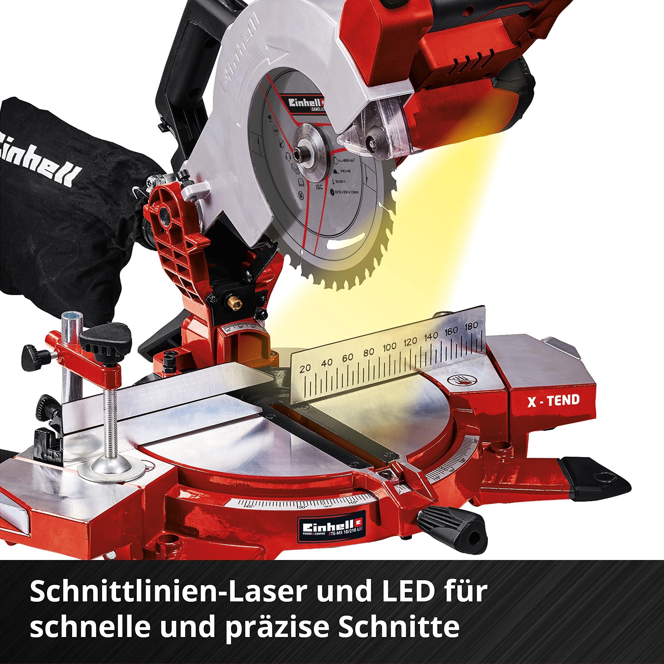 Einhell Akku-Kappsäge TE-MS 18/210 Li-Solo Power X-Change (18 V, max. 60 mm x 120 mm Schnitttiefe/-breite, Ø 210 mm Sägeblatt, neigbarer Sägekopf, Laser, ohne Akku)