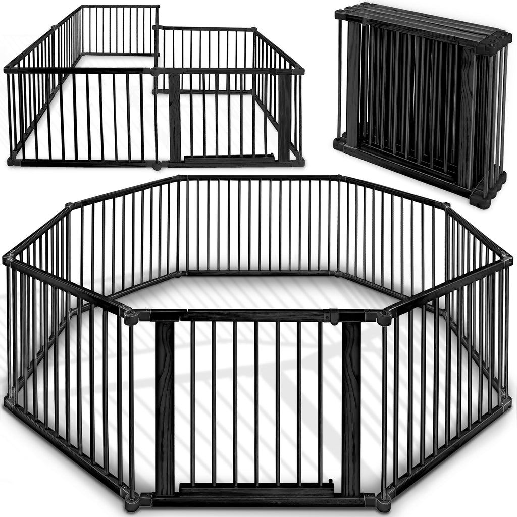 KIDUKU® 7,2 Meter Baby Laufgitter XXL klappbar inkl. Tür | Laufstall mit doppelter Sicherung | Absperrgitter für Kinder inkl. 8 Elementen | Krabbelgitter individuell formbar